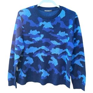 Alashan Cotton Cashmere Camo Print Crewneck  Pullover Sweater Blue Size L